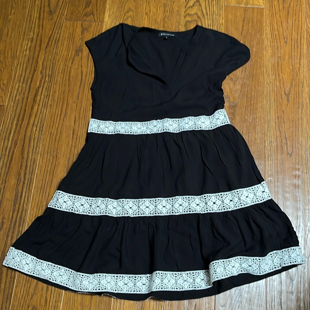Gibson Black Midi Dress with White Lace Trim